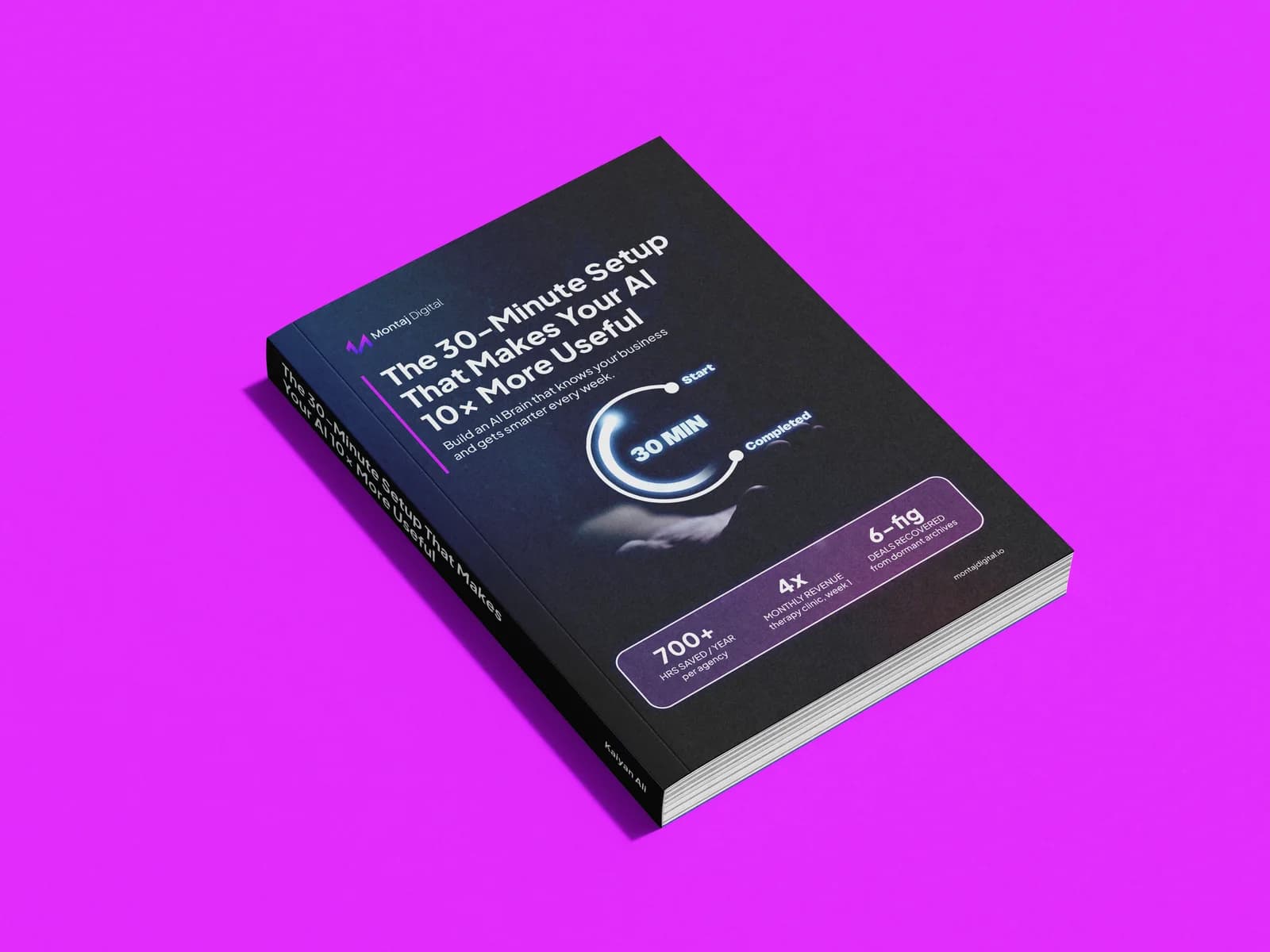 The 30-Minute AI Setup guide shown as a book against a pink background
